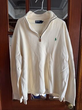 Polo by Ralph Lauren Cream Quarter-Zip Sweater with Green Logo